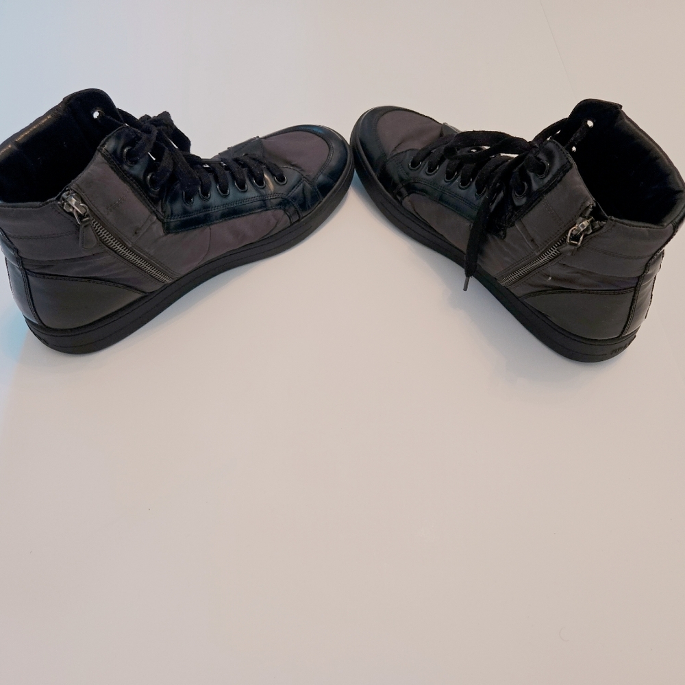 PRADA Mens High Top Nylon And Leather Red Stripe Luna Rosa Sport Style Sneaker - Picture 4 of 8